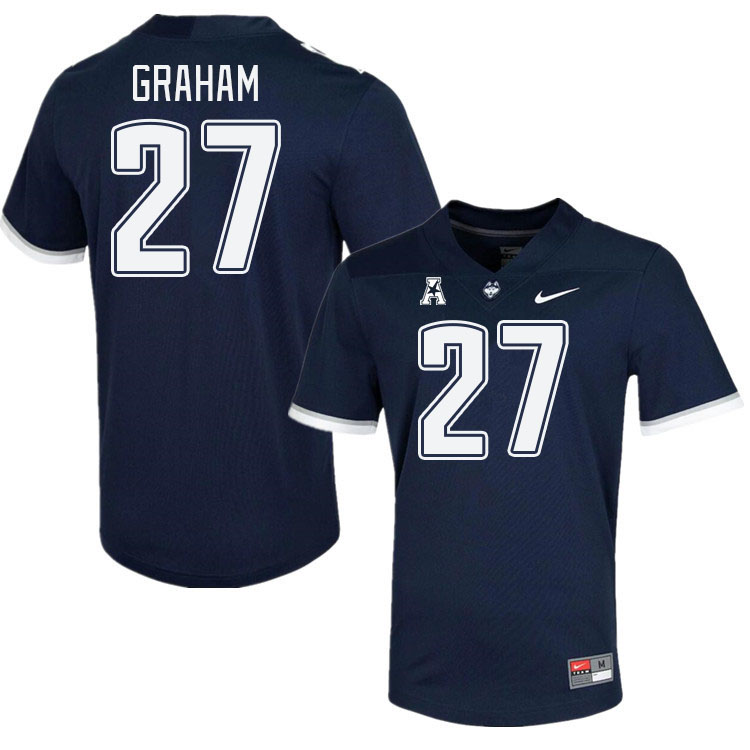 Men #27 Ian Graham Connecticut Huskies College Football Jerseys Stitched Sale-Navy - Click Image to Close